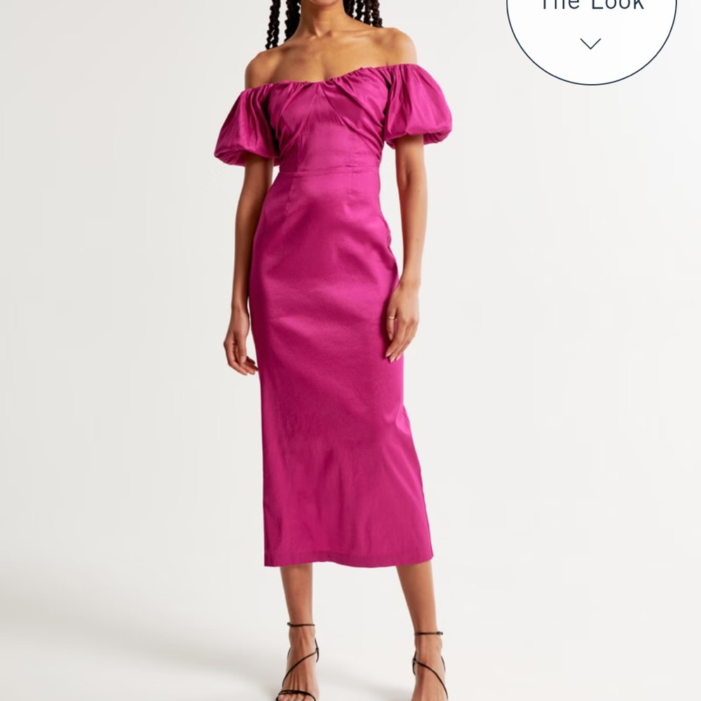 Abercrombie & Fitch Vibrant Pink Off-Shoulder Midi Dress